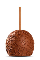 Candied apples on sticks with caramel and chocolate isolated on white background