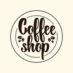 Logo template for a coffee shop or cafe. Emblems, badges, stickers. Elements of design. Hand lettering.