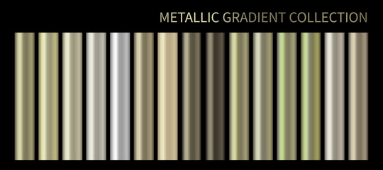 Metallic gold, bronze, silver, green gradient vector colorful palette and texture set