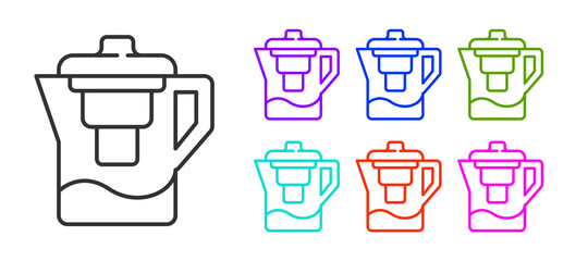 Black line Water jug with a filter icon isolated on white background. Set icons colorful. Vector Illustration.