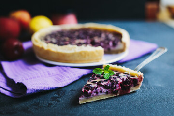 Homemade sweet blueberry pie with cream - 361578206