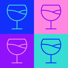 Pop art line Wine glass icon isolated on color background. Wineglass sign. Vector Illustration.