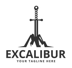 Excalibur (the sword in the stone) logo design template.