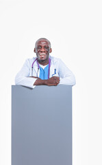 Male doctor holding empty placard. Doctor. Billboard