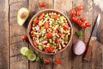 chickpea salad with avocado, tomato and cucumber