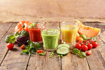assorted of vegetable smoothie, juice or gazpacho