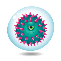 One-eyed evil microbe on a white background