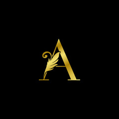 Golden A Letter Initial Nature Tropical Leaf logo Icon