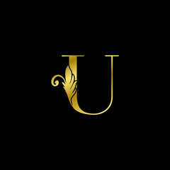 Golden U Letter Initial Nature Tropical Leaf logo Icon