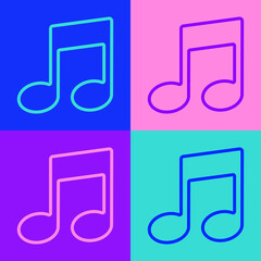 Pop art line Music note, tone icon isolated on color background. Vector Illustration.