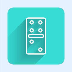 White line Domino icon isolated with long shadow. Green square button. Vector Illustration.