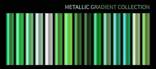 Metallic neon green chrome gradient vector colorful palette set
