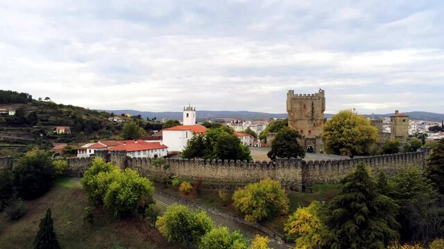Aerial view in Castle of Bragança, Portugal. Drone Footage