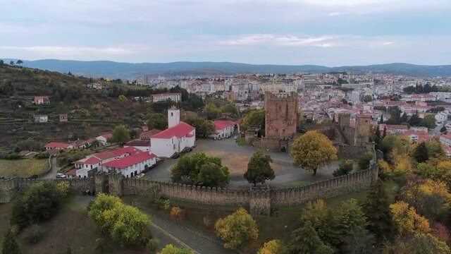 Aerial view in Castle of Bragança, Portugal. Drone Footage