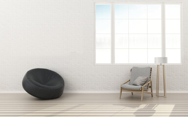 Empty room in house.White room with sofa and chair see landscape . modern interior design. -3d rendering