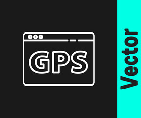 White line Gps device with map icon isolated on black background. Vector Illustration.