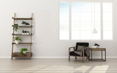 Storage space in apartment. empty room with  shelf and chair. classic interior design. -3d rendering