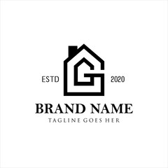 Initial letter G home real estate logo design template, Letter G Line House Real Estate Logo