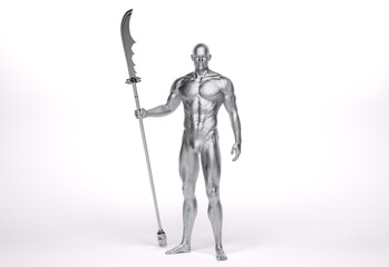 3d Render: a male character with silver texture pose an action with China martial Arts Styles, Kung Fu