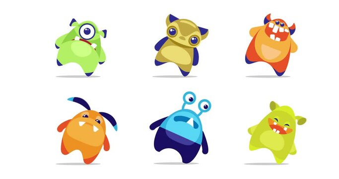 Animation of cute Monsters dancing.