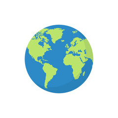 Globe world map with shadow on white background. Vector Illustration.