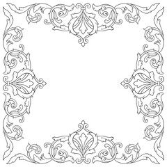 Vintage Ornament Element in baroque style with filigree and floral engrave the best situated for create frame, border, banner. It's hand drawn foliage swirl like victorian or damask design arabesque.