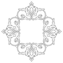 Vintage Ornament Element in baroque style with filigree and floral engrave the best situated for create frame, border, banner. It's hand drawn foliage swirl like victorian or damask design arabesque.