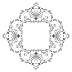 Vintage Ornament Element in baroque style with filigree and floral engrave the best situated for create frame, border, banner. It's hand drawn foliage swirl like victorian or damask design arabesque.