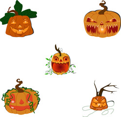 Halloween pumpkin fruit with various faces