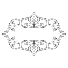 Vintage Ornament Element in baroque style with filigree and floral engrave the best situated for create frame, border, banner. It's hand drawn foliage swirl like victorian or damask design arabesque.