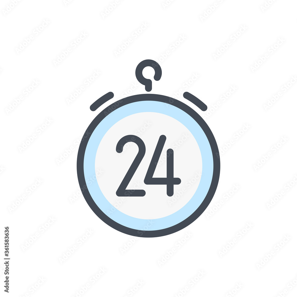 Poster timer with 24 color line icon. stopwatch vector outline colorful sign.