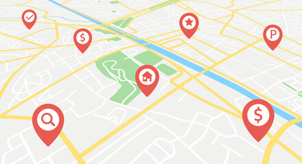 Street map with GPS icons. Navigation. Vector Illustration.