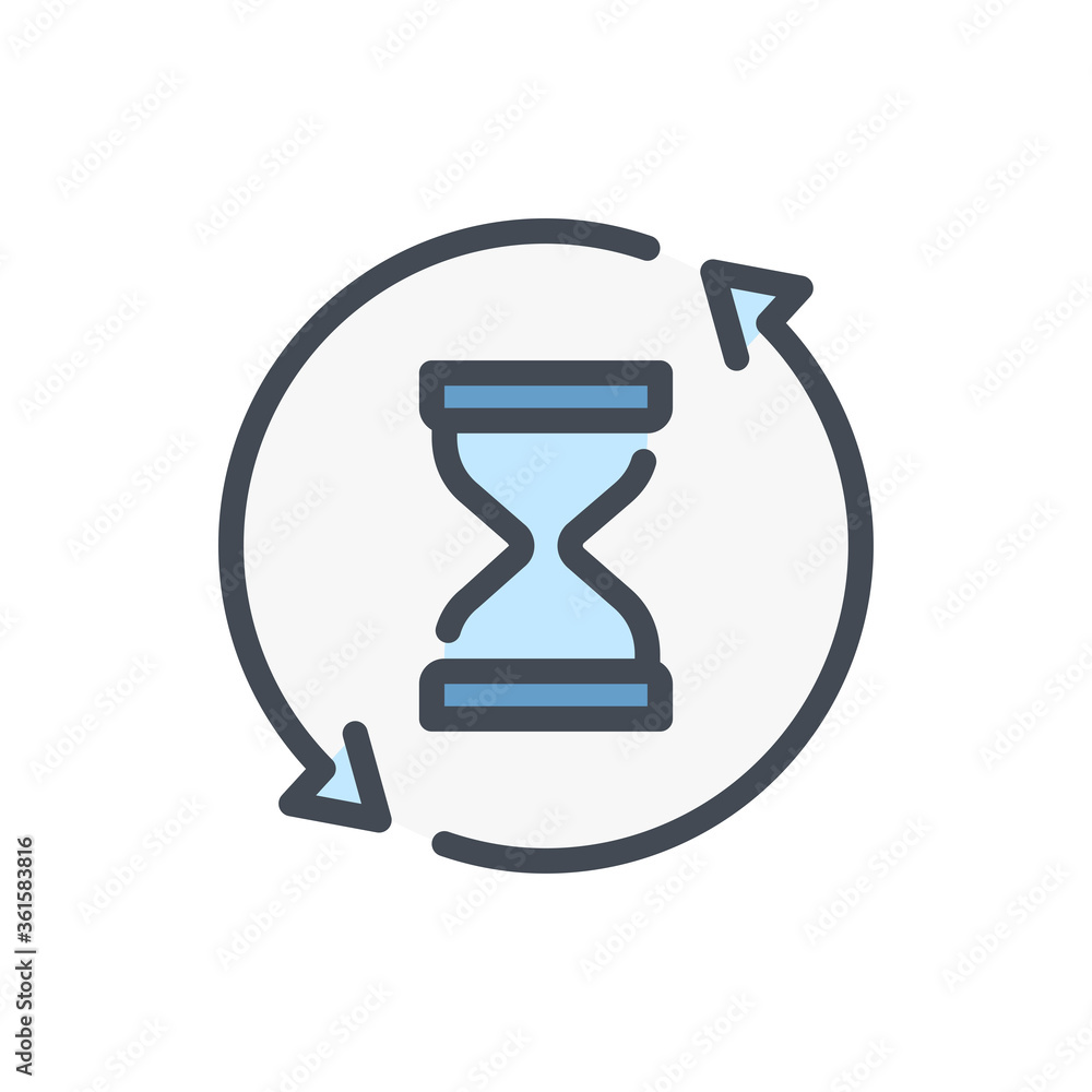 Aufkleber repeat time with hourglass color line icon. sandglass refresh vector outline colorful sign.