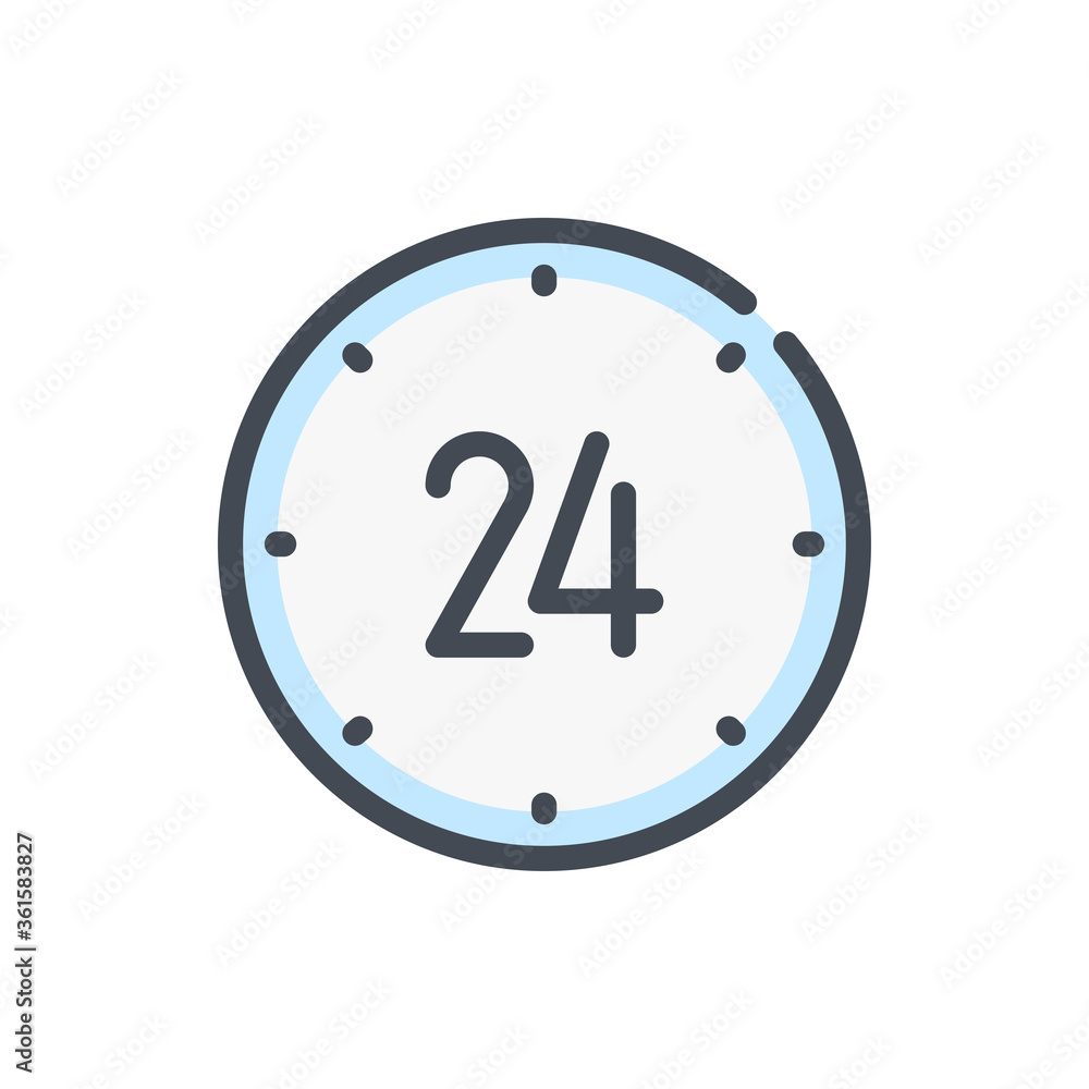 Poster time with 24 color line icon. watch vector outline colorful sign.