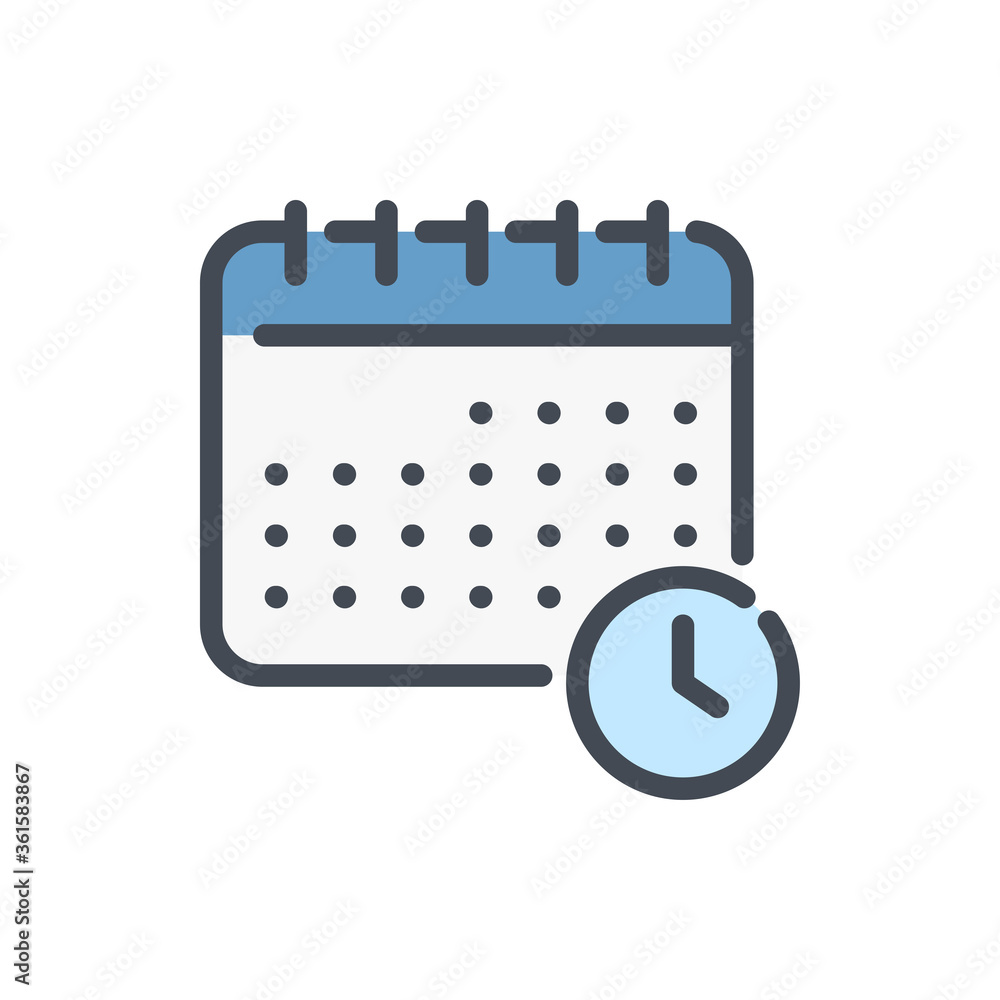 Aufkleber schedule color line icon. calendar with time reminder vector outline colorful sign.
