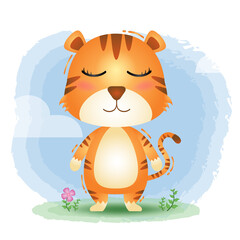 Obraz na płótnie Canvas cute little tiger in the children's style. cute cartoon tiger vector illustration