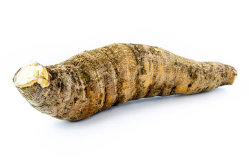 Brazilian vegetable, cassava, on isolated white background. High resolution photo.