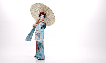 3D Rendering : A portrait of beautiful geisha wearing Kimono 