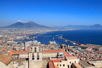 Naklejka na ściany i meble Aerial view of Naples. Vesuvius and the city.
