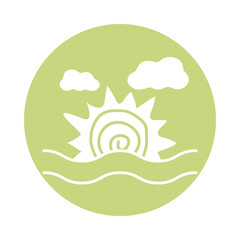 summer sun with sea waves block icon