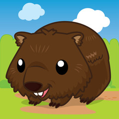 Wombat cartoon, cute animal cartoon, animal cartoon