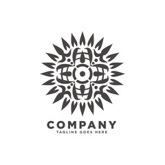 Ancient maya sun and flower logo icon, South American Inca, Mayan, Aztec, mexican symbol of the Sun