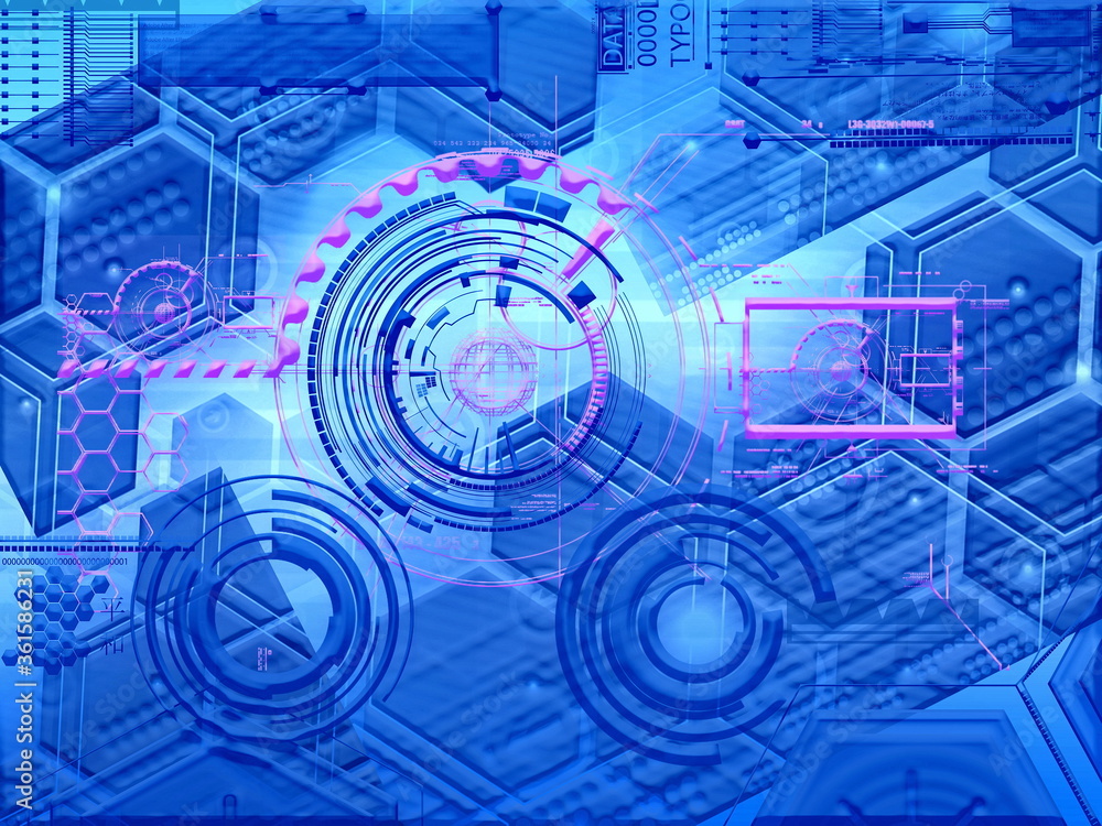 Poster abstract technology background with simple blue hexagonal elements