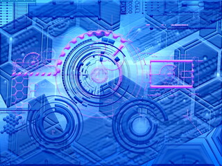 Abstract technology background with simple blue hexagonal elements