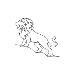 One single line drawing of wild lion for company business logo identity. Strong wildcat mammal animal mascot concept for national conservation park. Continuous line draw design vector illustration
