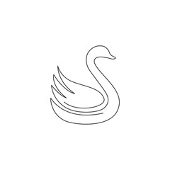 One continuous line drawing of beautiful swan for wedding organizer logo identity. Adorable goose animal mascot concept for elegant marriage invitation card. Single line draw design illustration