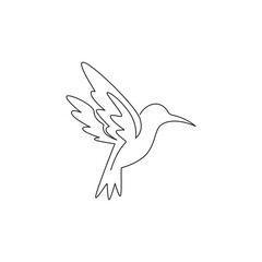 One single line drawing of cute hummingbird for company business logo identity. Little beauty bird mascot concept for avian national zoo park. Continuous line graphic vector draw design illustration