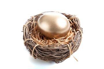 A Golden egg in nest on white background