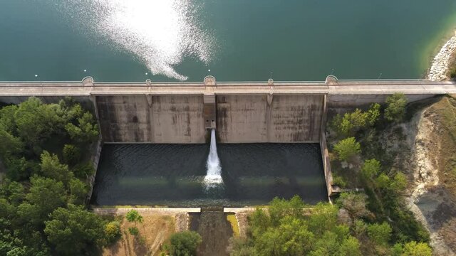 Dam of hydroelectric power plant in Spain. Aerial  Video