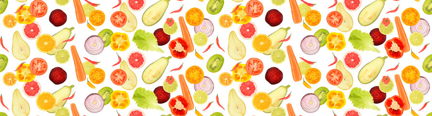 Seamless pattern of fresh fruits and vegetables